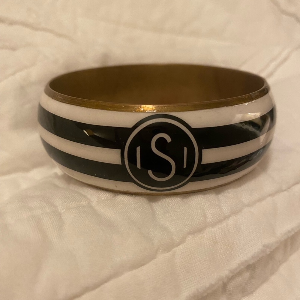 Mud Pie-Black and white bangle with S